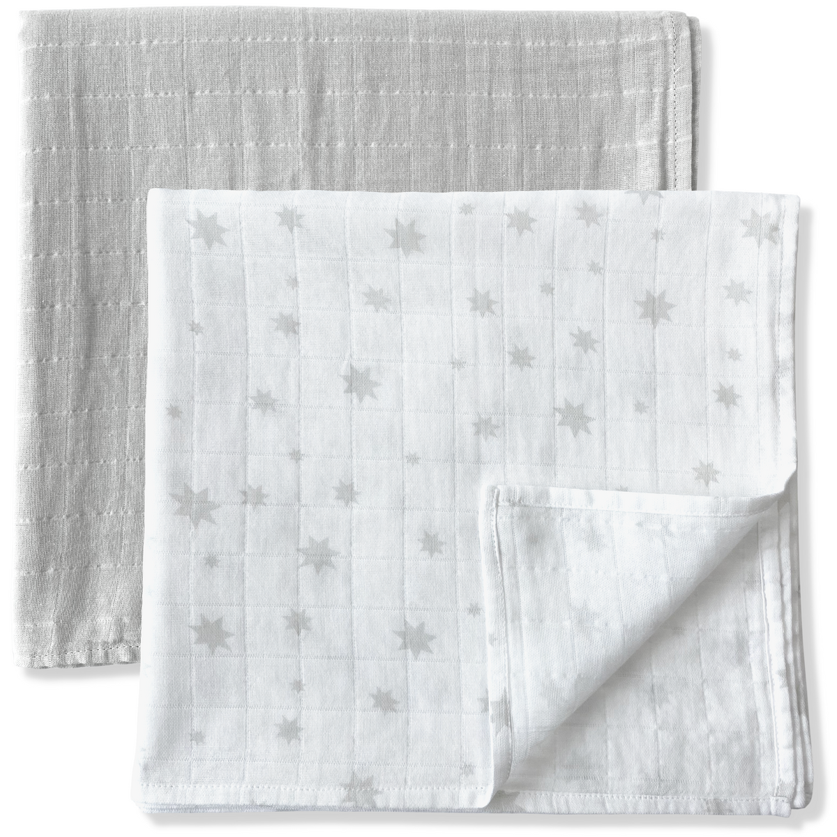 MOZAH Organic Muslin Swaddle Blankets Set of 2 Grey White Stars Mozah Inc